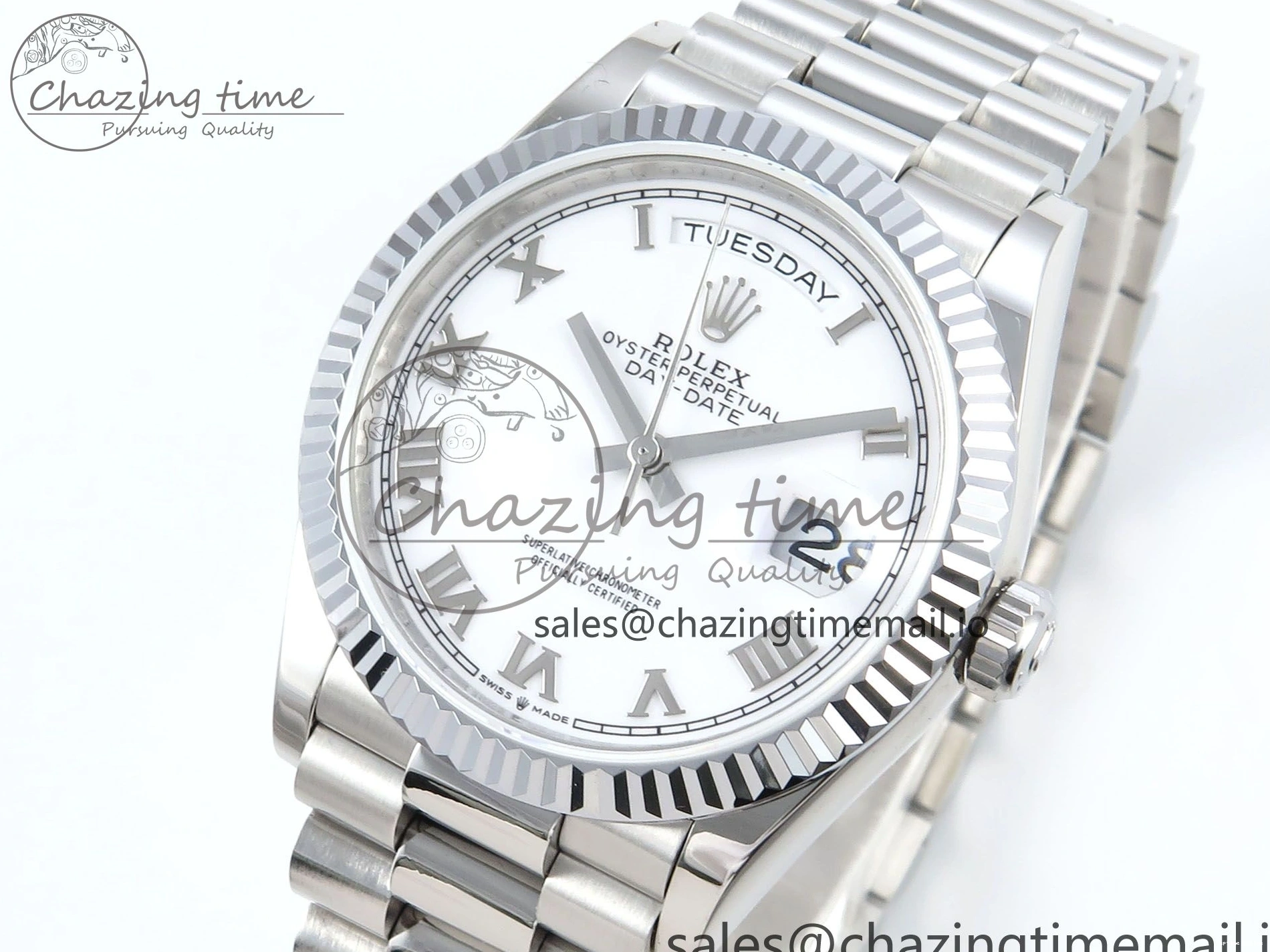 0517 Unique Day Date 36 SS 128236 KF 1:1 Best Edition White Roman Dial on President Bracelet A2836 (Gain Weight) 498